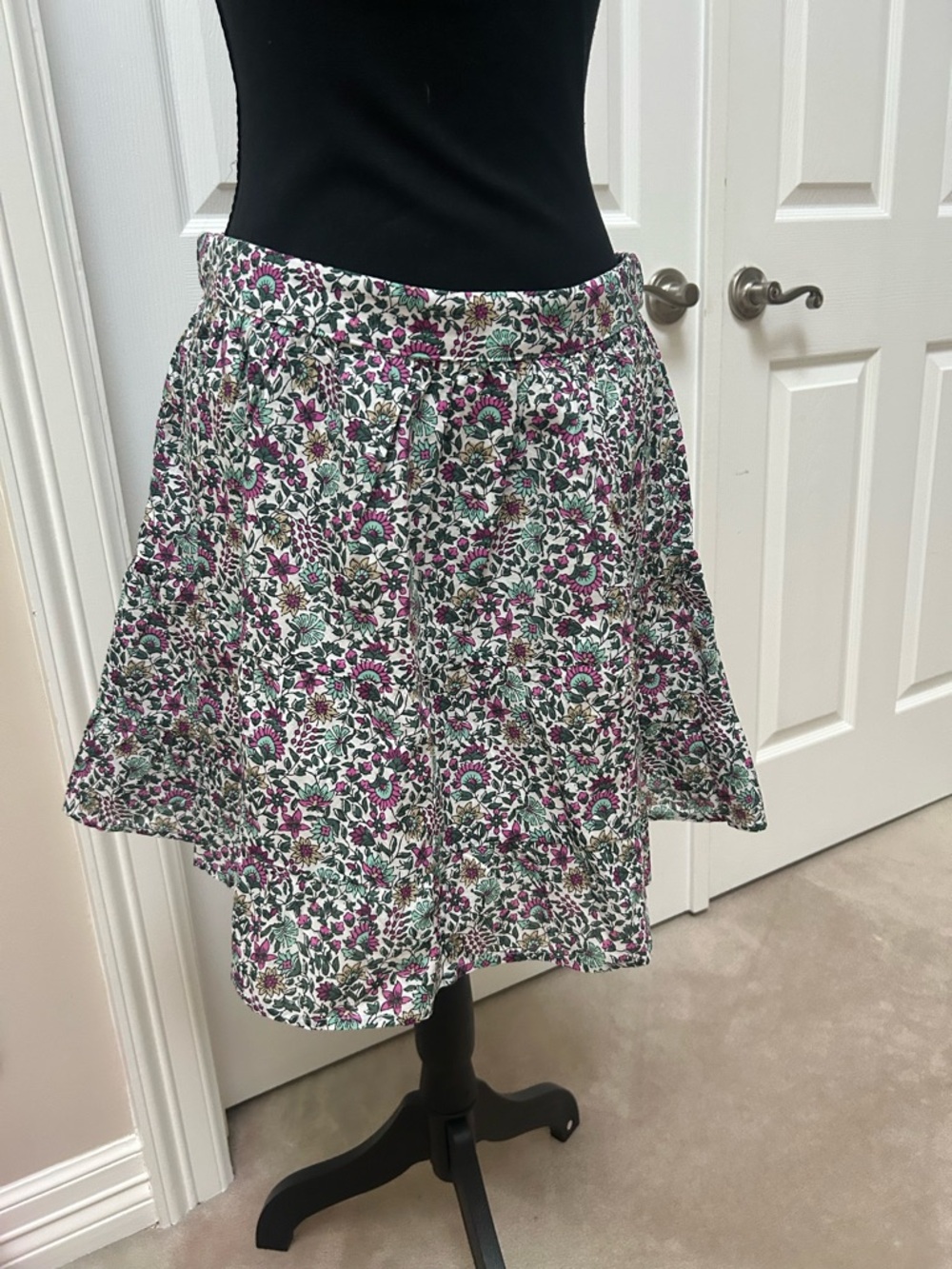J. Crew Floral A-Line Skirt in White, Pink & Green